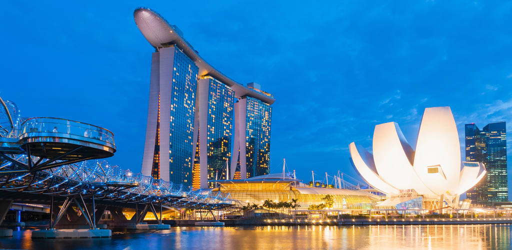 Profitez de la vue nocturne du musée ArtScience Marina Bay Sands à Singapour