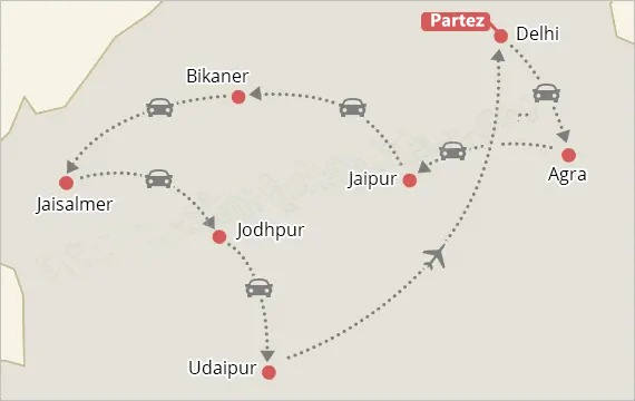Carte de voyage 14 jours en Inde